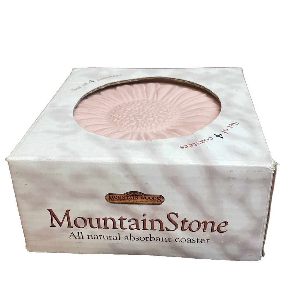 Mountain Woods 4 Pack Rose Sunflower Natural Absorbent Stone Coasters - 4.25"